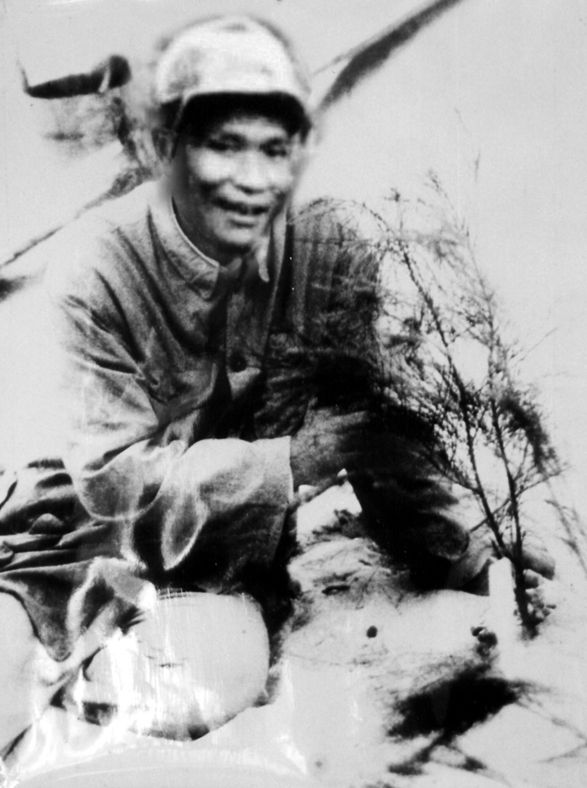 谷文昌與試種成活的木麻黃(資料照片)。